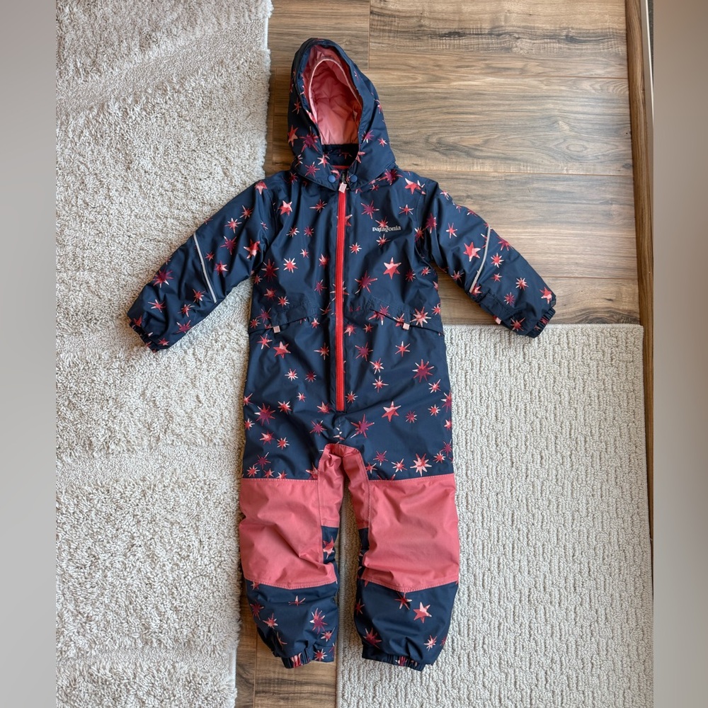 Patagonia Kids Puffer Jacket - Navy and Pink Star Pattern